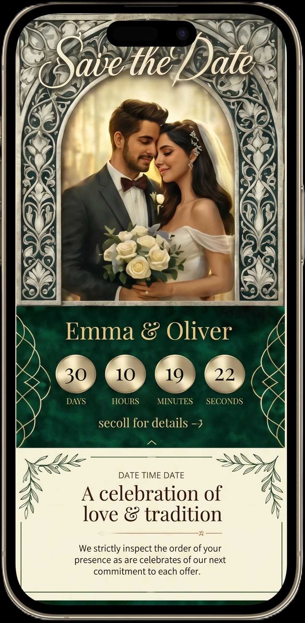 Digital wedding invitation preview on mobile